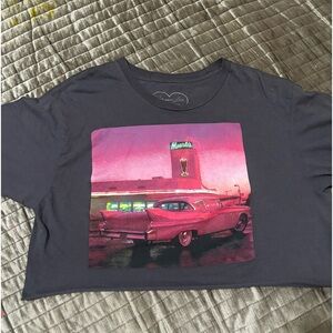 Grey and pink crop classic car graphic tee